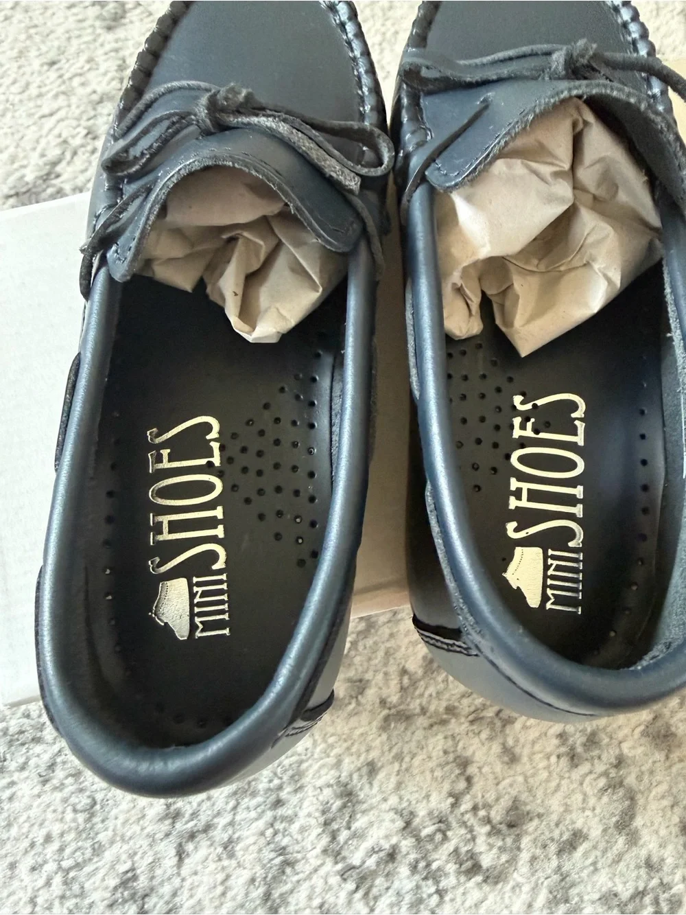 Kids Black Leather Moccasin Loafers with Brown Sole